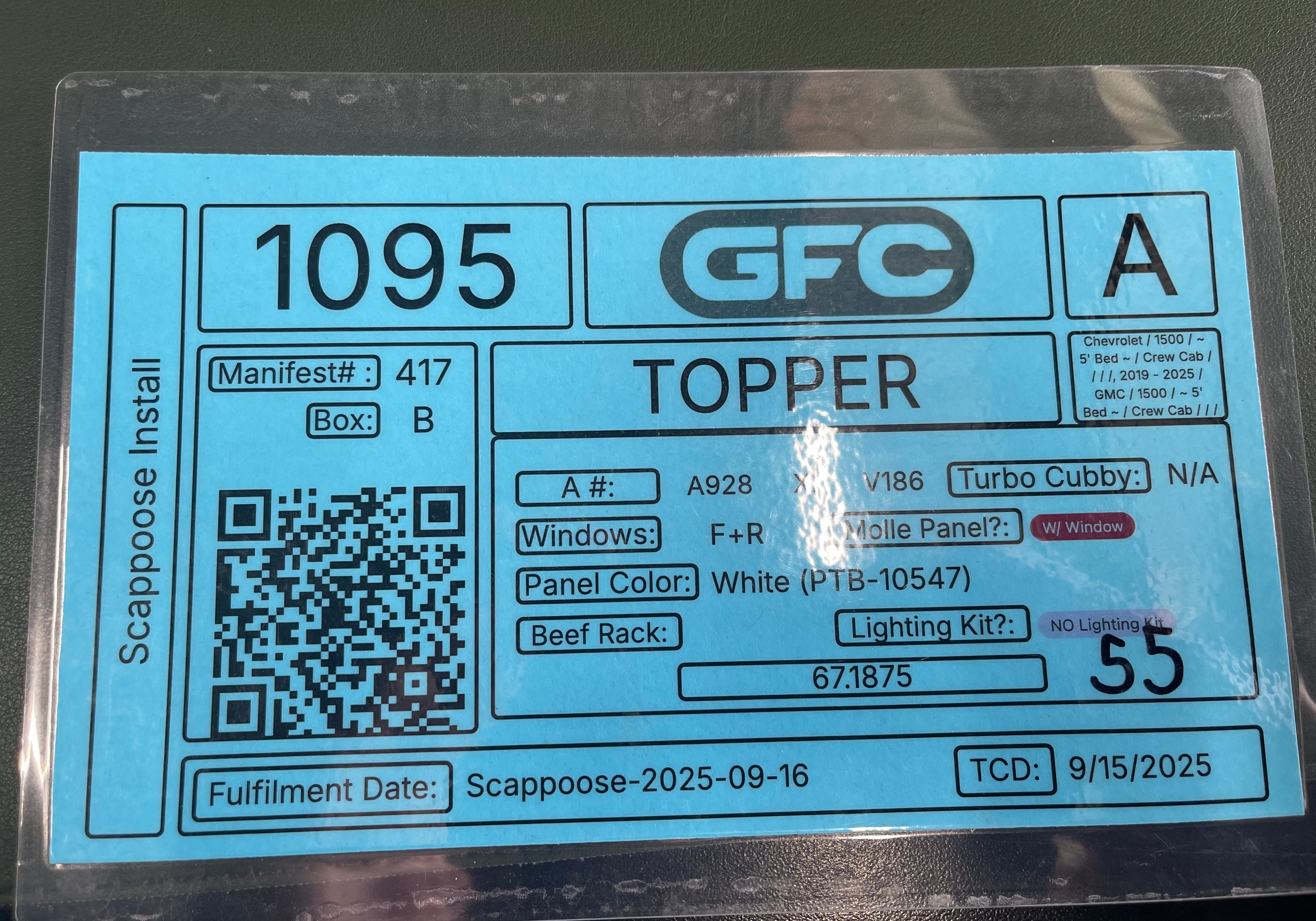 2025 Chevrolet 1500 Topper - Build #1095