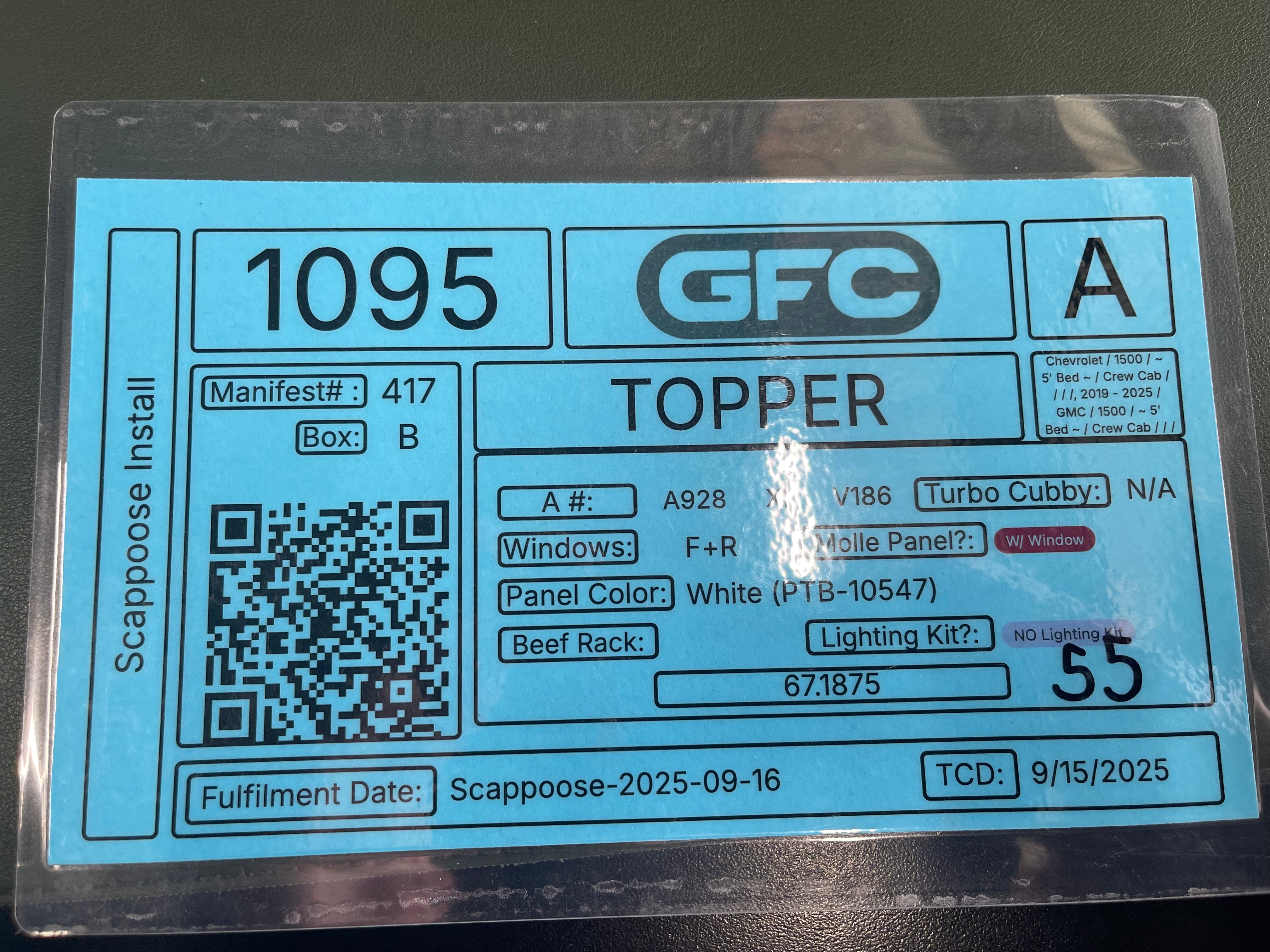 2025 Chevrolet 1500 Topper - Build #1095